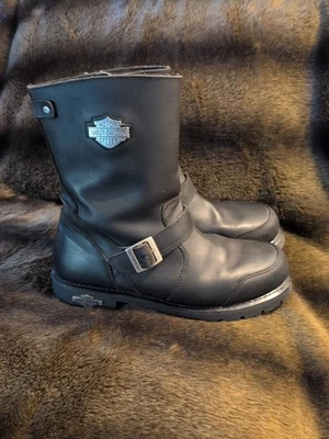 Harley-Davidson Brake Buckle Men's Side Zip Leather Boots - Black, US 12 - Image 1 of 4