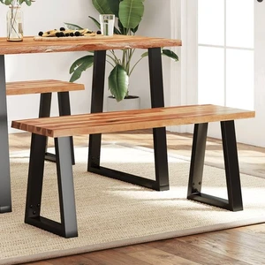 Bench 110cm Solid Acacia Live Edge Seat, Brown Wood & Black Powder-Coated Legs - Picture 1 of 10