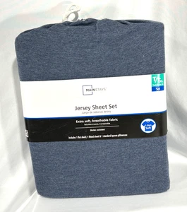 Mainstays Extra Soft Erwachsene Jersey Bettlaken Set, Twin-XL, Blue Cove, 3 Stück - Bild 1 von 6
