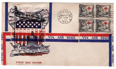 #702 Red Cross 1931 First Day Cover -  Unofficial u/o Baltimore MD - Image 1 of 2