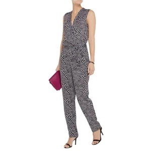 DVF -women’s Rowena silk blend black & white snakeskin sleeveless Jumpsuit SZ 4 - Picture 1 of 12