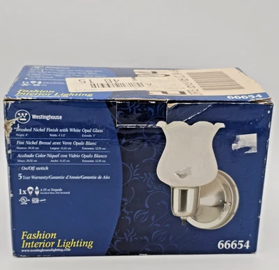 Westinghouse Indoor Wall Fixture Light Brushed Nickel Sconce White Opal Glass - Image 1 of 4