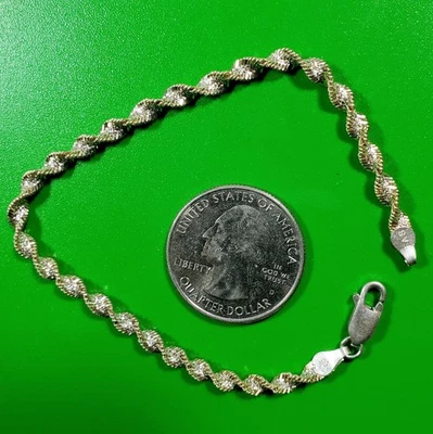 Bracelet Sterling Silver FAS Diamond-Cut Twisted Rope Chain 7" Italian 925 - Image 1 of 4