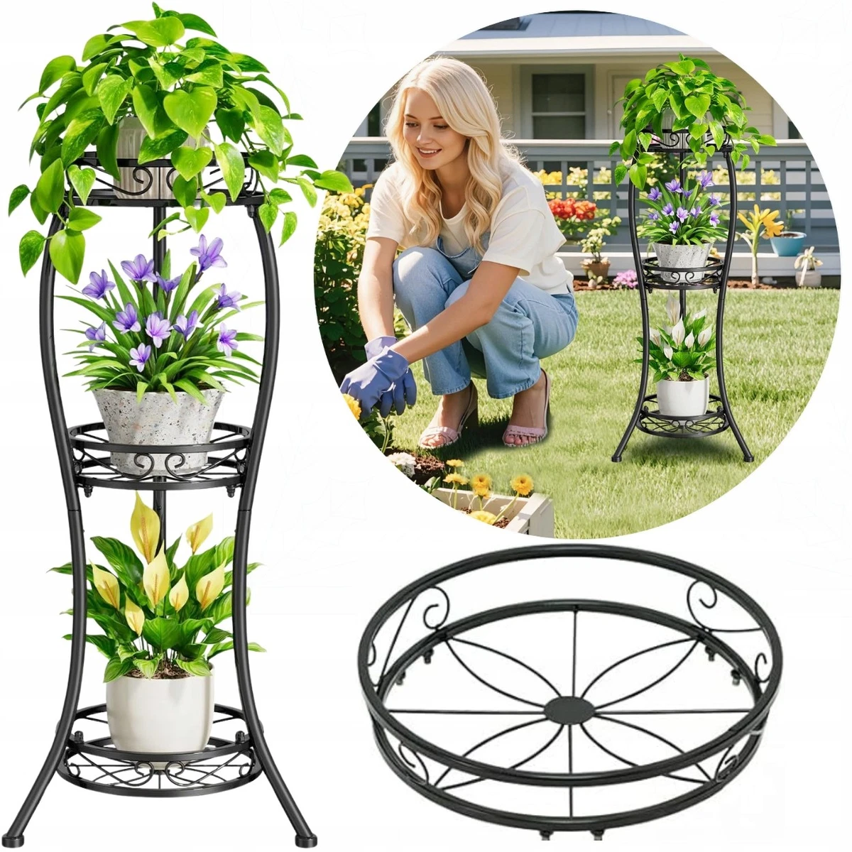 SJLERST Support De Plantes En Métal, 50 Cm, Support Pour Pot De Fleurs Support A 2 Niveaux Pour Linterieur Et Lexterieur 81101367