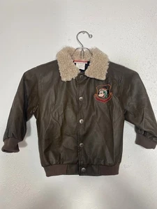 Y2K Mickey Mouse Disney Flieger Bomber Braun Jacke Kleinkinder Jungen Größe 3T - Bild 1 von 15