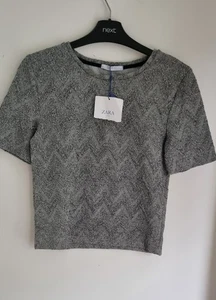 Zara basic silver shiny top /Size M / Zig Zag - Picture 1 of 8