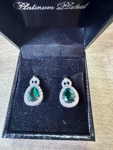 Gold Coast Lab Smaragd platiniert Sterlingsilber Ohrringe Regency ausgefallen - Bild 1 von 12