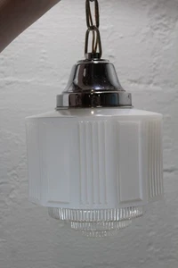 Vtg Skyscraper Hanging Ceiling Light Fixture White & Clear Glass Restoration - Picture 1 of 15