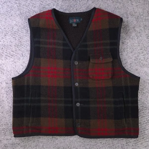 Vintage J Crew Oarsman Vest Mens Large Plaid Wool Blend Sherpa Lined Jacket GUC - Picture 1 of 7