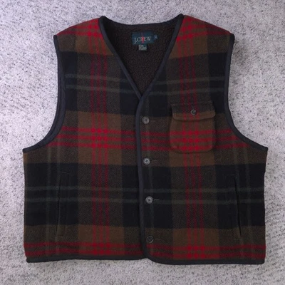 Vintage J Crew Oarsman Vest Mens Large Plaid Wool Blend Sherpa Lined Jacket GUC - Image 1 of 4