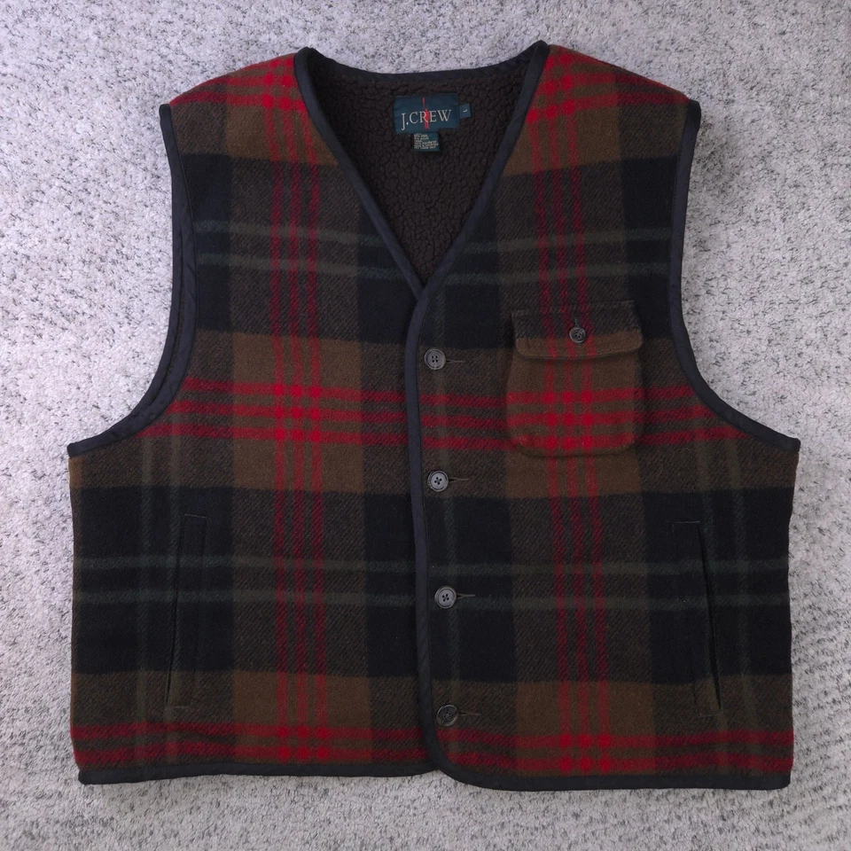 Vintage J Crew Oarsman Vest Mens Large Plaid Wool Blend Sherpa Lined Jacket GUC - Image 1 of 4