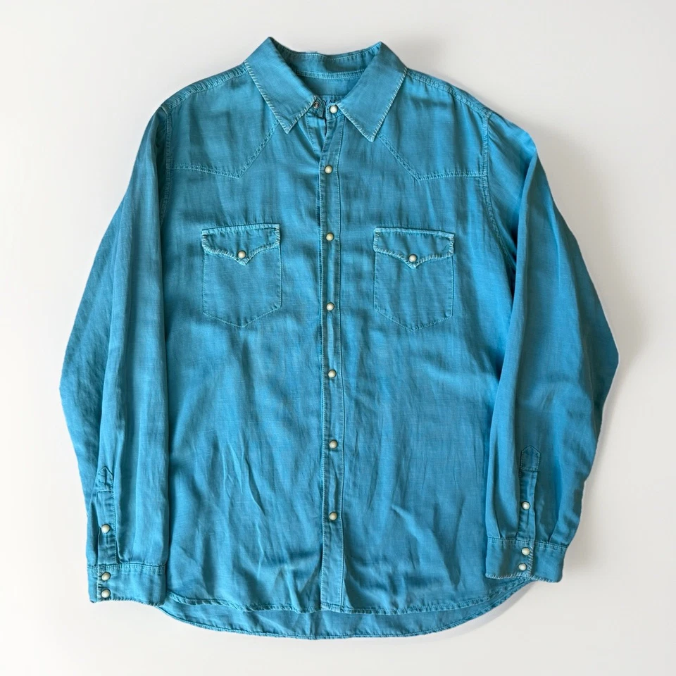 Camisa a Presión Ryan Michael Perla de Seda XL Verde Azulado Western Abotonada Vaquero Glamour Foto 1 de 4