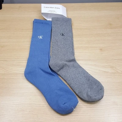 Paquete de 2 calcetines CALVIN KLEIN Crew para hombre azul gris liso acolchado logotipo CK Foto 1 de 4