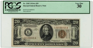 FR. 2305 $20 1934A Hawaii WWII Federal Reserve Note VF30 PCGS 950332-7 - Picture 1 of 3