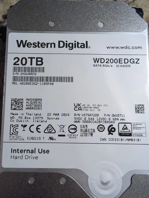 Western Digital 20TB, Internal, 7200RPM, 3.5" (WD200EDGZ) - Image 1 of 4
