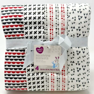 "Mantas de recepción Parents Choice rojas, negras y blancas 100 % algodón 30"" x 30" - paquete de 4" Foto 1 de 4