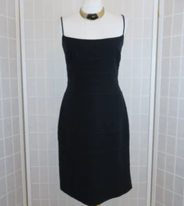 Escada Dress Size 10 Black Strappy Pure New Wool Pintucks Pencil Party Cocktail - Picture 1 of 14