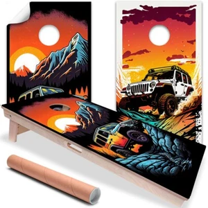 Jeep Adventure Outdoor Camping Life Cornhole Board Wraps and Decals Sticker - Picture 1 of 7