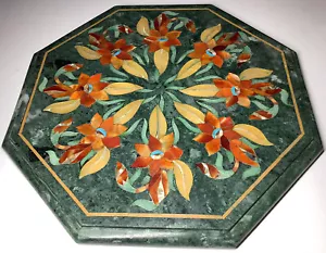 12" green marble Table Top Inlay Pietra Dura Art coffee side Handmade Marquetry - Picture 1 of 4