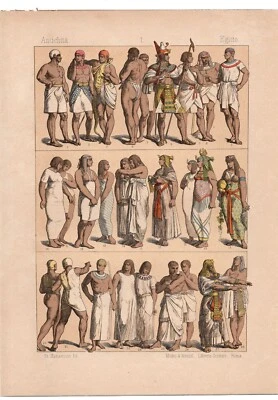 EGITO ANTIGO - Fantasia de rainha faraó escriba sacerdote 1884 impressão antiga com vídeo - Imagem 1 de 2