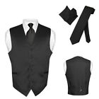 Men's Dress Vest NeckTie Hanky Solid Color Waistcoat Neck Tie Set Suit or Tuxedo