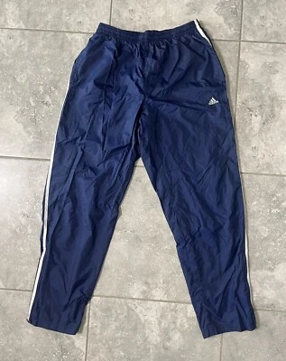 Adidas Vtg 90s Tapered Nylon Lined Windbreaker Pants Pull On Pockets Navy Mens M - Image 1 of 4