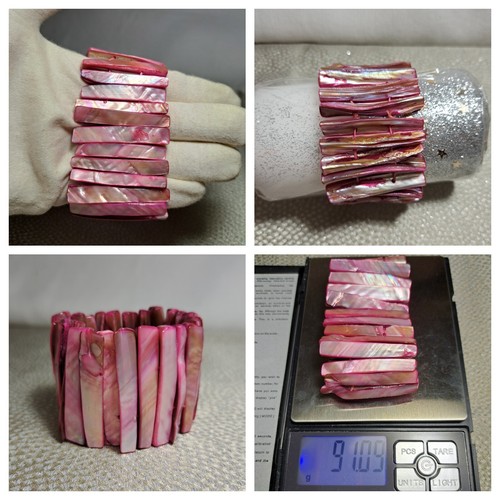 VALENTINO Bracciale Elastico Vintage Bohemien Rosa Naturale Madreperla Fette Largo