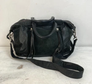 TOPSHOP Bolso de Hombro Cuero Negro Gamuza Asas Superiores Cierre con Cremallera Todos los Días - Imagen 1 de 9