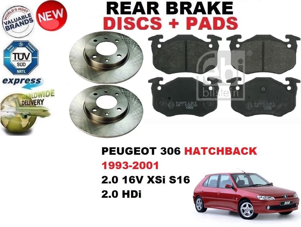 FOR PEUGEOT 306 HATCHBACK 1993-2001 248MM REAR BRAKE DISCS SET + BRAKE PADS KIT - Image 1 of 1