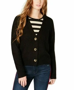 Ultra Flirt Sweater Black Junior Cardigan Button Front - Pick Size - Picture 1 of 2