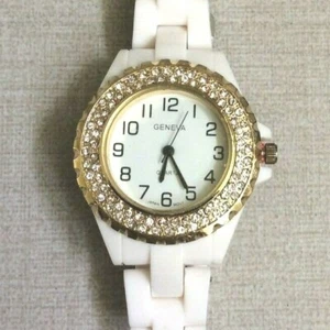 Geneva Women's Watch Round Crystal White Dial on White Linked Acrylic Band New! - Picture 1 of 3