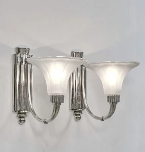 PETITOT & DEGUE a pair of French Art Deco wall sconces .. France 1930s modernism - Picture 1 of 15