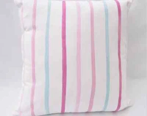 ONE HANDMADE REVERSIBLE CUSHION  IN LAURA ASHLEY PAINTERLY STRIPE IN PINK - Picture 1 of 2