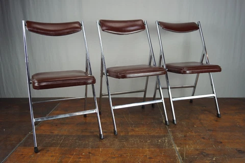Folding Chair Chrome Camel Japan Vinyl Space Age 60er Vintage Chair 70er 1/3 Cover