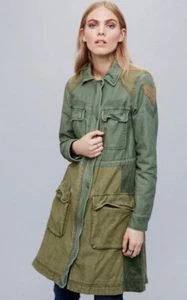 EUC XS Free People Damen-Trenchcoat Armeegrün Patchwork-Stil - Bild 1 von 9