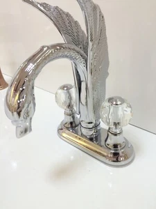 Grifo mezclador grifo fregadero cisne orificio central cromo 4" manijas de cristal de latón - Imagen 1 de 3