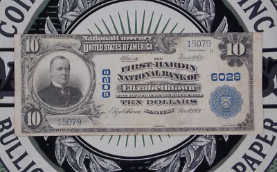 1902 $10 NB National Currency Kentucky *ELIZABETHTOWN* KY CH#6028 #15079 ECC&C - Image 1 of 4