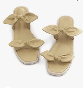 Open Toe Slip On Bow Knot Slides Padded Insole Jute Flat Heel Size 7 Orig $43 - Picture 1 of 6