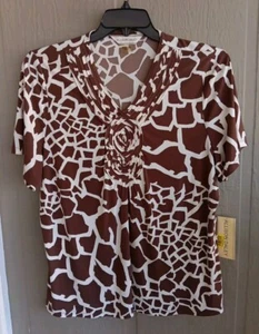 Allison Daley Giraffe Print Top Shirt Stretch Fit Womans Size XL Short Sleeve - Picture 1 of 7
