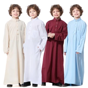 Saudi Arabian Kids Boys Jubba Dishdasha Thoub Muslim Thobe Islamic Kaftan Robe - Picture 1 of 52