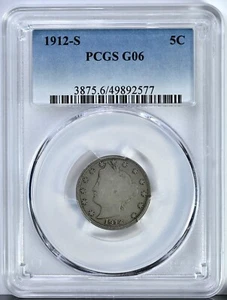 1912-S Liberty Head V Nickel PCGS Graded G06 Key Date Coin 3875 - Picture 1 of 2