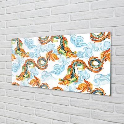 Tulup Cuadro de Cristal 140x70 pintura acryl Dragones de colores japoneses - Imagen 1 de 4