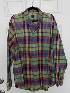 Mens Robert Talbott GREEN Multicolor Plaid Dress Shirt SZ XL Long Sleeve - Picture 1 of 7