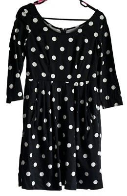 Vestido Betsey Johnson Lunares Negro Blanco Manga 3/4 Plisado Talla 4 Bolsillos Foto 1 de 4