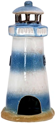 Ceramic Lighthouse Tea Light Holder Candle Burner Warm Porcelain Blue & White - Image 1 of 4