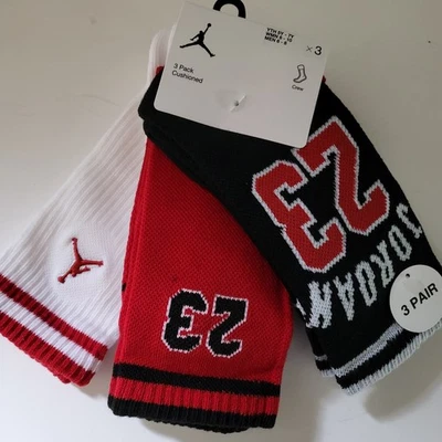 AIR Jordan Big Boys 3-pack Cushioned CREW socks Size M 9-11 Blue Black Red - Image 1 of 4