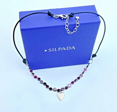 Colgante Corazón Esterlina Silpada Vintage, Granate Rojo + Collar Cordón Cuero N1898 Foto 1 de 4