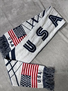 USA Winter Strick Schal rot weiß blau Unisex mit Fransen - Bild 1 von 5