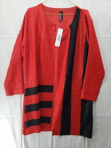 BEREK Red Black Striped Crinkle Stretch Topper Jacket Top Size XL - Picture 1 of 6
