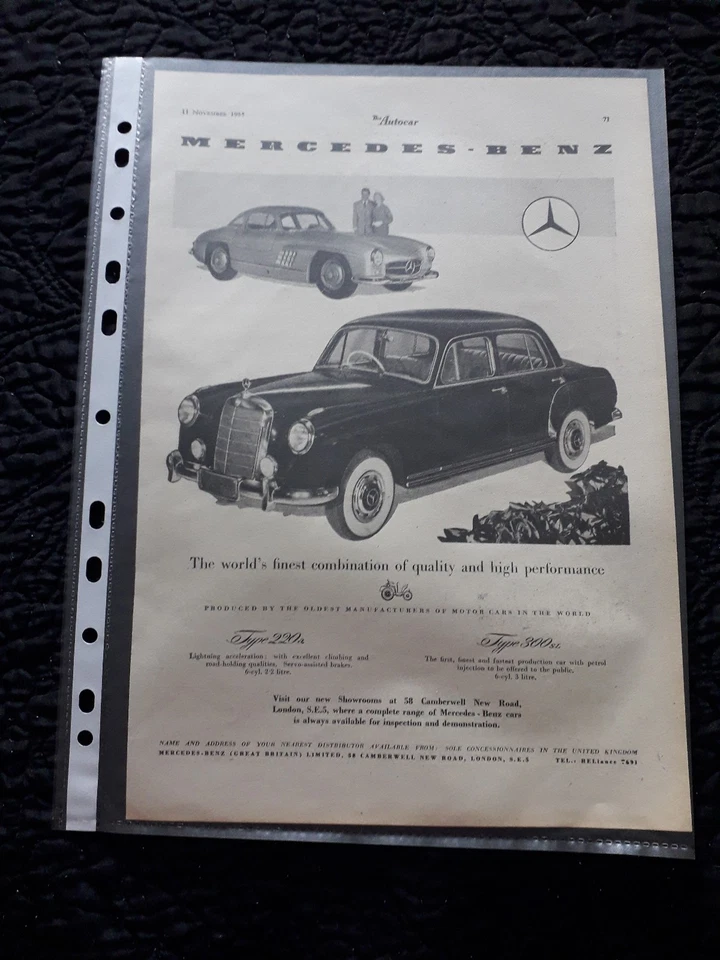 Mercedes 220a y 300sl 1955 - anuncio de revista original Foto 1 de 1